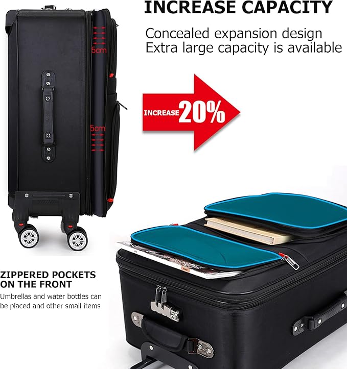 feilario 24in 2 Piece Softside Business Luggage Sets Waterproof Carry On Luggage Suitcase with Double Spinner Wheels - Black
