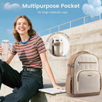 LOVEVOOK Laptop Backpack for Women with Giant Tumbler Holder Pocket,15.6 Inch Puffer Travel College Work Backpack Purse for Teacher Nurse,Waterproof Laptop Bag Computer Back Pack Daypack,White-Khaki