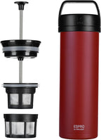 ESPRO Go P0 Ultralight French Press Coffee Maker for Travel, Vacuum Insulated Stainless Steel, 16 Ounces, Cranberry