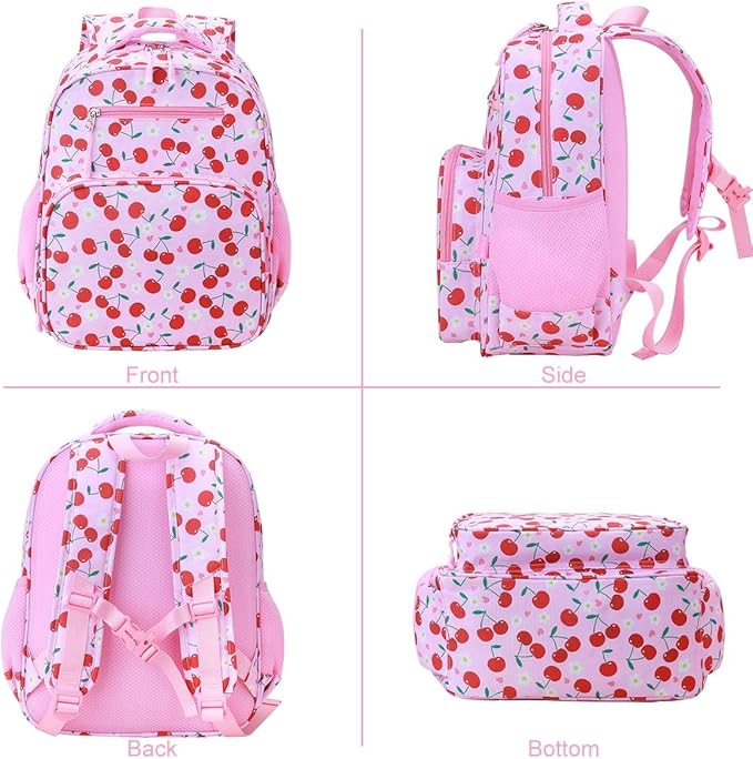 RHCPFOVR Kids Backpack for Girls - Girls Backpack 3-8 Ages Cherry for Kids 15 Inch School Bookbag for Kindergarten Elementary School Bookbag for Girl 1st 2nd Grade