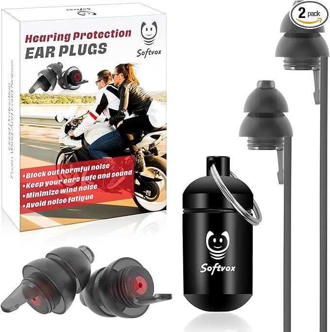 Motorcycle Ear Plugs for Wind Noise Reduction, 2 Pairs Reusable Motorcycle Accessories - Moto Earplugs, Soft Comfortable Hearing Protection for Motorbike, Touring, Racing, Riding - 25dB, Biker Gifts