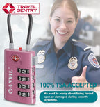 ANVIL TSA Approved Luggage Locks, 4 Digit Combination Travel Suitcase Locks with TSA008 Core and Open Alert Indicator, Zinc Alloy Body. (3, Rose Purple)