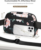 Pritent Fanny Packs for Women Cross Body Bag Waterproof Belt Bag with Adjustable Strap and Zipper Back Pocket Small Crossbody Bags Fashion Waist Packs for Workout Travelling(Flower Print)