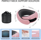 Neck Travel Pillows for Airplanes Memory Foam Neck Comfort Pillow Compact Ergonomic Design Sleeping Essentials for Long Flights Car Rides and Home Use (Pink)