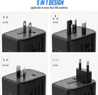 VYLEE Universal Travel Adapter, 5 in 1 International Power Adapter with 3.5A 2xUSB-A & 2xUSB-C Ports, Travel Plug Adapter Worldwide for Europe USA UK AUS Travel Essentials (Rose Gold)