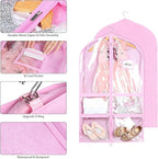 Syeeiex 3" Gusseted Dance Costume Garment Bag(2 Pack), 40'' Dance Garment Bags for Dancers with 4 Zipper Pockets & Can Hold 1-3 Dance Costumes - Suitable for Dance Competitions, Ballet(Pink)