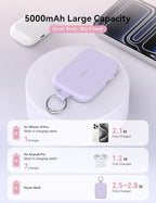 RORRY CharmGo Portable Charger, 5000mAh Portable Charger Power Bank with Built-in Cables, Travel Keychain Charger Battery Pack for iPhone 17/16/15/14/13/12, for AirPods 2/3/4/Pro, Purple