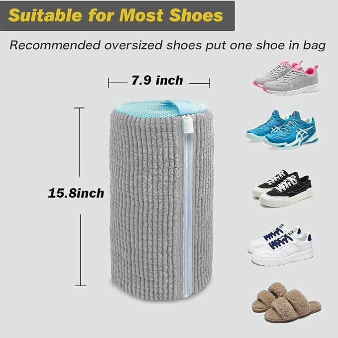 Shoe Washing Machine Bag,Laundry Shoe Bag for Washer and Dryer,Reusable Shoe Cleaning Bag for Sneakers,Tennis Shoes,With Self-locking Zipper, Microfiber Inside,Include Shoe Bag (Pro Grey - 2 Pack)