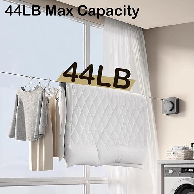 Retractable Clothesline Indoor,Bathroom Clothesline Retracting Heavy Duty Clothes Drying Laundry Line Travel Clothesline for Hotel Room Wall Mounted Stainless Steel Line-13.8 Feets,Gray