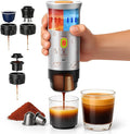 Portable Espresso Machine, 3-in-1 Travel Coffee Maker with Self-Heating, Battery Operated 20Bar Wireless Portable Espresso Maker Compatible with Ground Coffee & Capsule for Camping, Car, Office