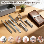 Nail Clippers Set 7 Pcs, Stainless Steel Toenail & Fingernail Clipper Set, Portable Travel Mens Nail Cutter, Manicure Grooming Kit for Men, Women, Gift Ideas (Brown)