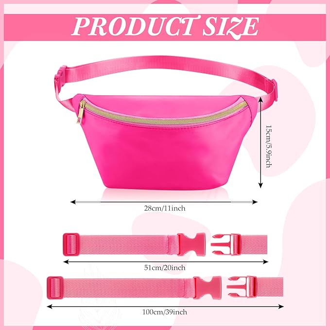 Amylove 9 Pieces Fanny Packs Nylon Waist Bag Zipper Travel Running Bag with Adjustable Strap for Women Men(Nylon,Rose Red)