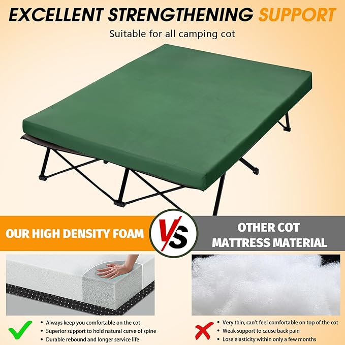 CYMULA Camping Cot Mattress 2in Memory Foam Sleeping Pad,Soft Warm Non-Slip Camping Mattress Topper with Retaining for Adults,Portable Roll up Pad for Travel（only Mattress）