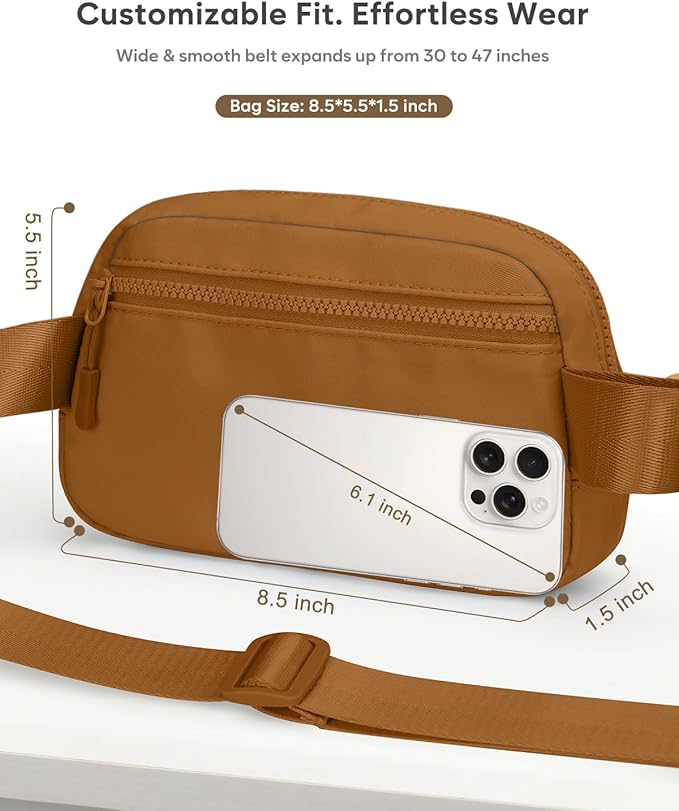 Pritent Fanny Packs for Women Cross Body Bag Waterproof Belt Bag with Adjustable Strap and Zipper Back Pocket Small Crossbody Bags Fashion Waist Packs for Workout Travelling(Brown)