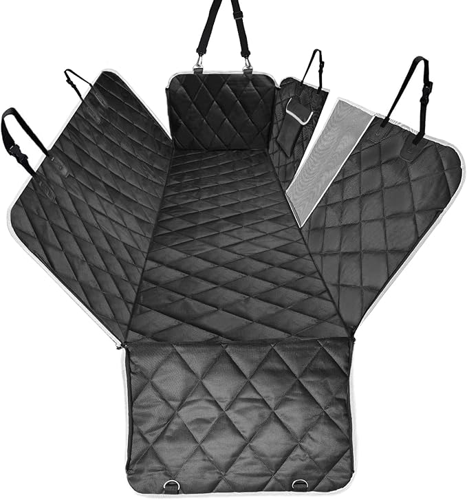 AULDEY Dog Car Seat Cover, Waterproof with Mesh Window and Storage Pocket, Durable Scratchproof Nonslip Dog Car Hammock with Universal Size Fits for Cars/Trucks/SUV
