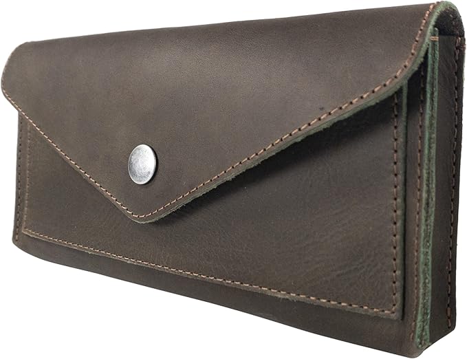 Hide & Drink, Full Grain Leather Large Female Wallet, Travel Organizer for Women, Vintage Money and Card Holder, Handmade, Dark Jade