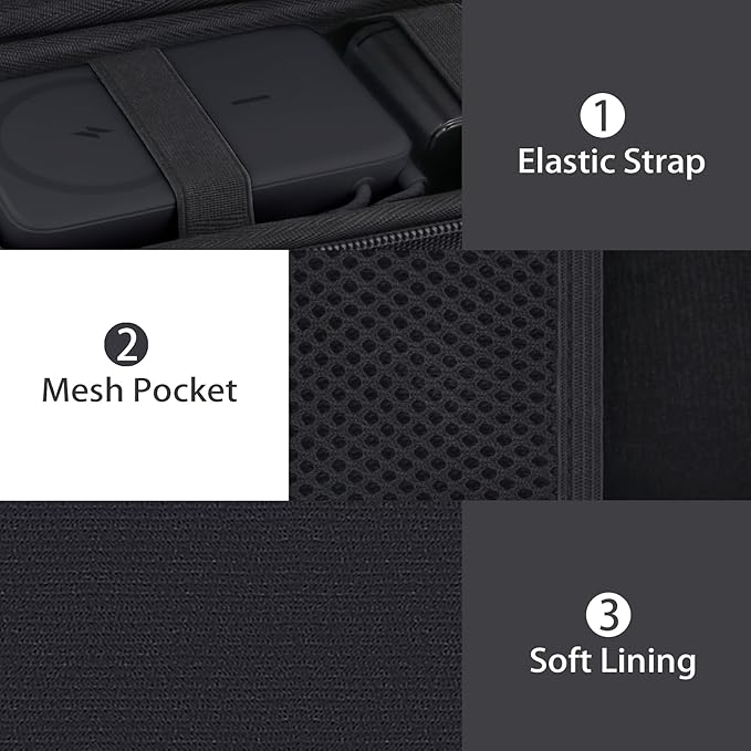 co2CREA for Anker Nano 5,000mAh Ultra-Slim / 10,000mAh MagGo Power Bank, Hard Travel Case Compatible with Anker A1665 A1664 Slim Magnetic Charger, Case Only (Black Case)