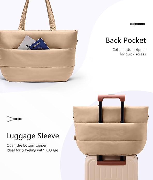 Puffer Tote Bag for Women, Lightweight Puffy Tote with Compartments, Shoulder Bag Crossbody Bags for Women Travel, Work, Gym