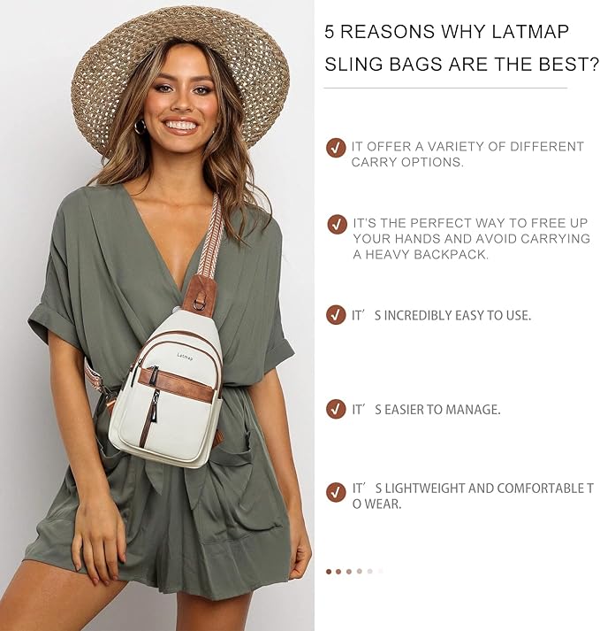 LATMAP 7L Sling Bag For Women Men Backpack Fanny Pack Crossbody Chest Travel Shoulder Belt Bags Purse Handbag PU Leather