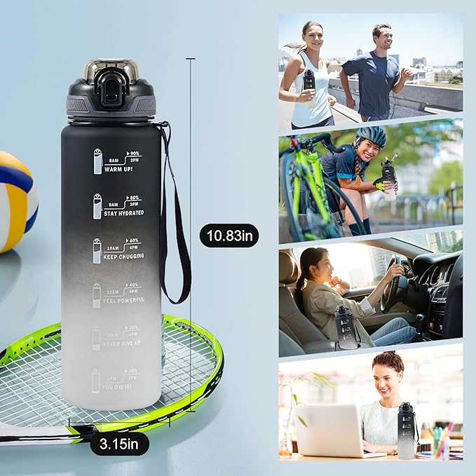 Sports Water Bottle with Straw,32 OZ Water Bottles with Time Marker for Boys and Girls,Simple Modern Water Bottle Plastic Leakproof Bpa Free,Waterbottle for Adults,School,Gym,Outdoor