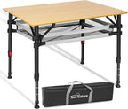 Join Nature Bamboo Camping Table, Adjustable Height Folding Outdoor Table with Aluminum Frame, Portable Camp Table with Carry Bag for Camping, RV, Picnic & Tailgating