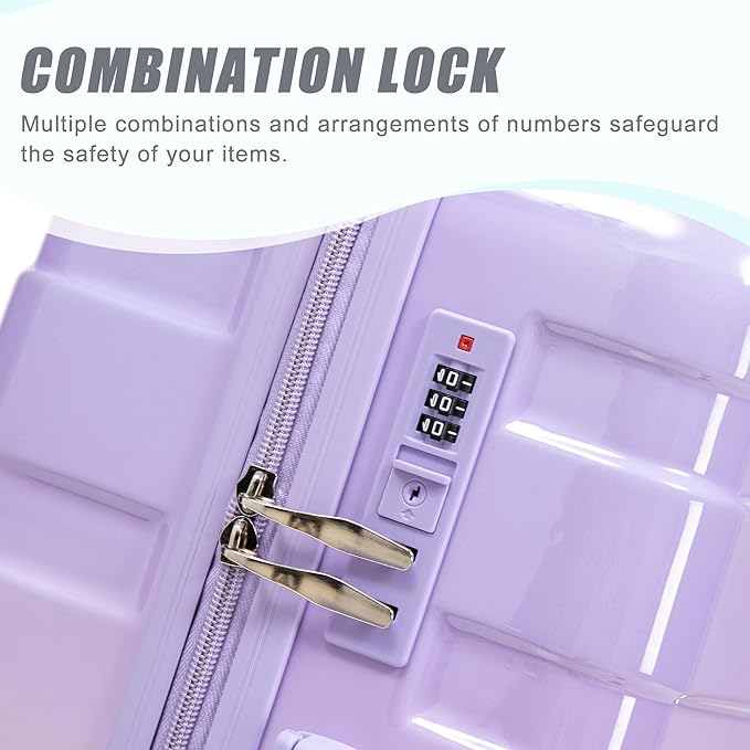 Merax Suitcase Set, Hardshell PC Luggage Sets 3 Piece with Spinner Wheels,Durable Suitcase with With Printed pattern and Combination Lock,Lightweight 20" 24" 28",Purple Pink