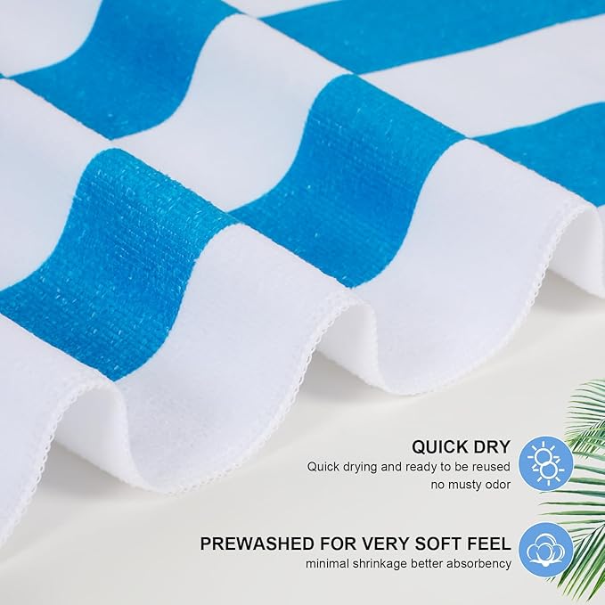 EBOOT 10 Pack Oversized Beach Towel Set Extra Large Pool Towels Microfiber Quick Dry Swim Blanket for Adult Women Men Face Hand Body Bath Travel Pool(Plain Color,28 x 59 Inch,Cabana Stripe)