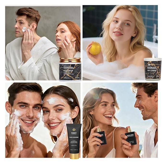 33 Pcs Mother's Day Gift, Charcoal Hydrating Skin Care Gift Set for Women & Men, Bath & Body Gift Basket Set, Home Spa Set, Leather Bag, Anniversary, Birthday, Christmas, Father's Day