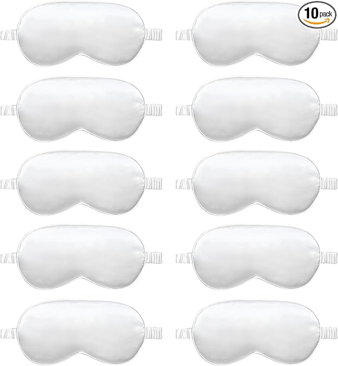 10 Pack Sleep Mask,Silk Eye Mask,for Night Sleeping,Office, Travel,Party Games,Suitablefor Men/Women (White)