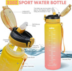 Water Bottle with Straw 1L,Boys Water Bottles with Straw 1 Litre,Waterbottle Leak-Proof Sports Water Bottle,Plastic Drinks Bottles Toxin Free，Bpa-Free (Yellow Pink)