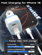 Hzevn USB C Car Charger, 3 Port PD Super Mini Cigarette Lighter Adapter, 2Pack USB-C & A Fast Car Charging for iPhone 16/15 Pro Max, Galaxy S25/S24, iPad, Pixel, Android Phones,White