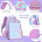 RHCPFOVR Kids Backpack for Girls - Girls Backpack 3-8 Ages Mermaid for Kids 15 Inch School Bookbag for Kindergarten Elementary School Bookbag for Girl 1st 2nd Grade