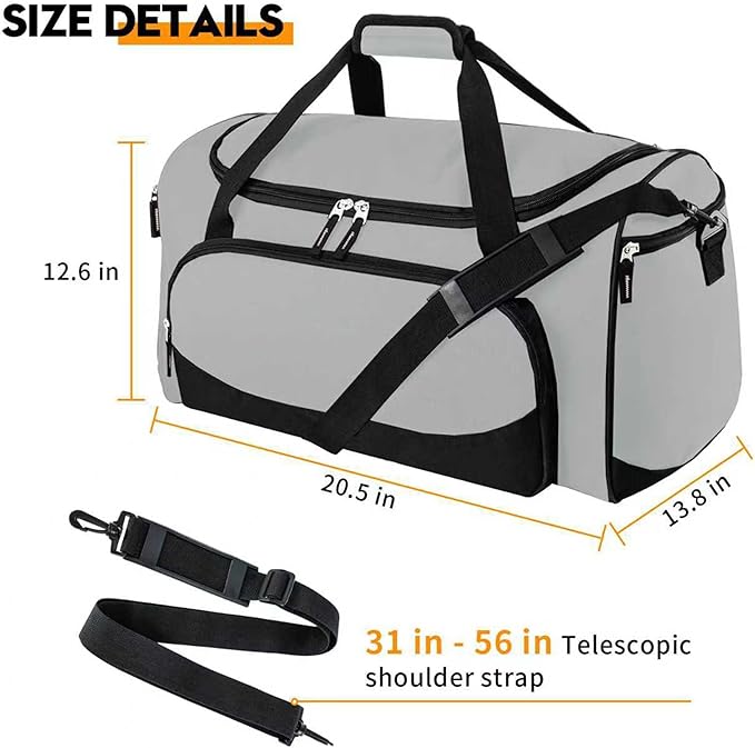 Uarition Heavy Duty Duffle Bag for Men, 55L Large Durable Gym Duffel Bag for Workout, Sports, Travel Gear - Gray