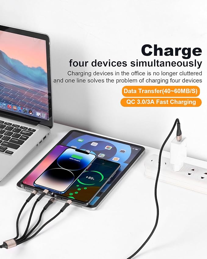 SIQIWO Multi USB C Cable Fast Charging, [4FT/2 Pack] QC 3.0(3A) USB C Splitter Cable, 4 in 1 Charger Cord with 4 Type C Ports, for iPhone 17/16/15 Series, iPad Air/Pro, Samsung Galaxy S25, Pixel, PS5