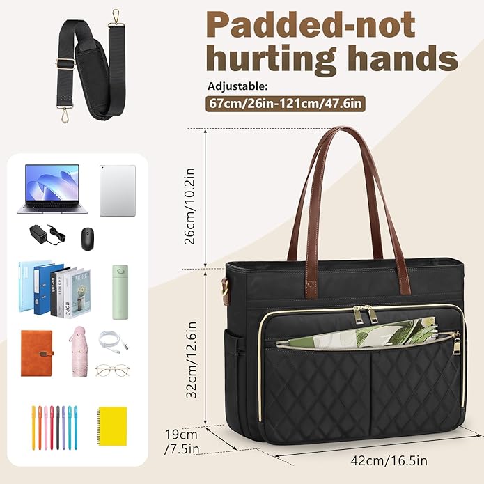 RAINSMORE Teacher Tote Bag 15.6 Inch Laptop Bag for Women Work Bag with Large Cup Holder Nurse Bag Computer Tote Handbag