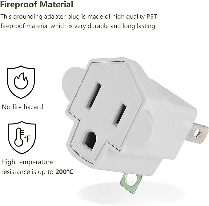 JACKYLED 4 Pack ETL Listed 3-2 Prong Grounding Outlet Adapter, 3 Prong to 2 Prong Adapter Converter, Portable Fireproof 392℉ Resistant Heavy Duty Wall Outlet Plug for Household Appliances Industrial