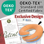 BUYUE Travel Neck Pillows for Airplanes, Memory Foam 360° Head Support Sleep for Long Flight, Skin-Friendly & Breathable, Kit with Eye Mask, Earplugs and Storage Bag (Adult, Orange, 90+ lbs)