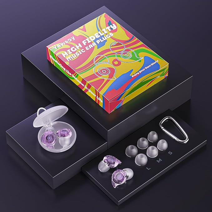 Yawsoy Concert Ear Plugs, 2 Pairs High Fidelity Ear Plugs with Acoustic Filter, Noise Reduction for Musicians