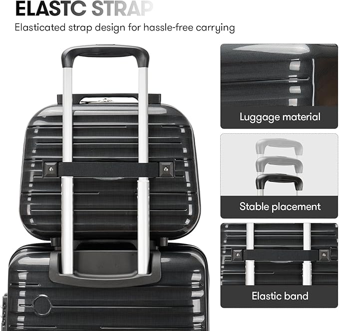 GinzaTravel Carry On Luggage 22x14x9 Airline Approved, Hard Case Luggage Sets 2 Piece, PP Small Luggage Suitcase with TSA Lock & Spinner Wheels, Black, 13/20inch