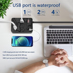 Outdoor Power Strip Weatherproof,Fast Charging Station 20W USB C,Waterproof Surge Protector 4 Outlets, Multi Outlet Extension for Camping, Garden, Kitchen,Bathroom,Flat Plug (Black, 25 FT Cable)