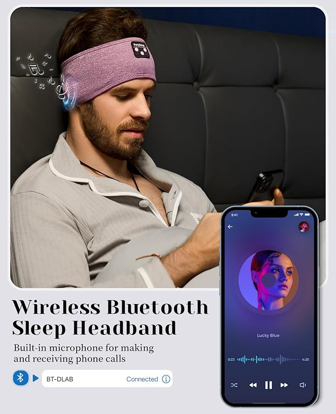 Perytong Sleep Headphones Wireless, Bluetooth Sports Headband Headphones with Ultra-Thin HD Stereo Speakers Perfect for Sleeping,Workout,Jogging,Yoga,Insomnia, Air Travel, Meditation (Purple)