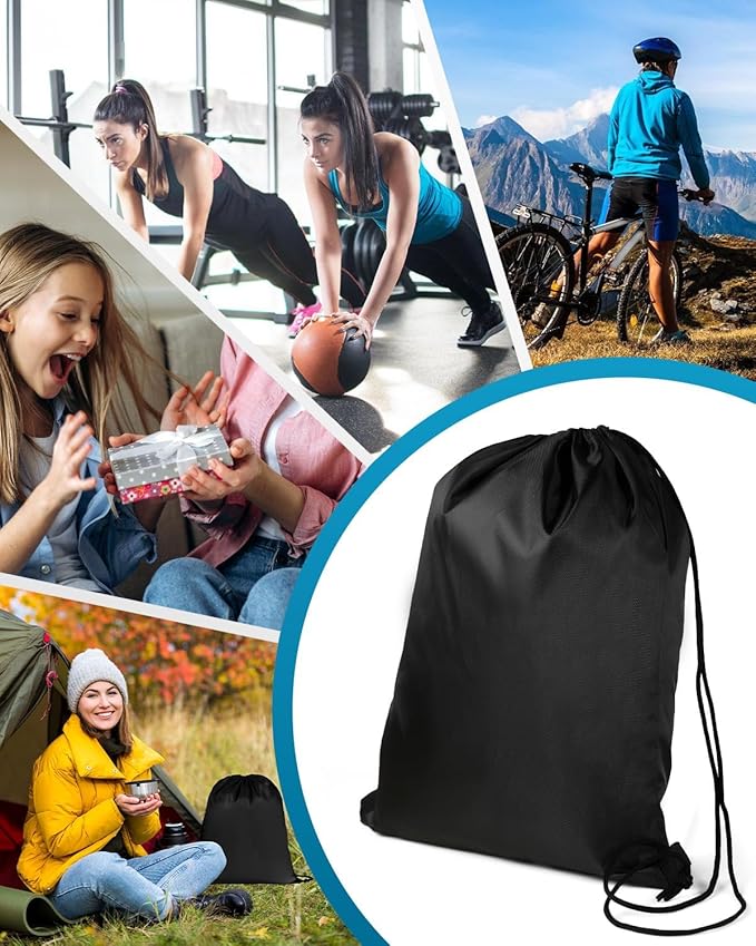 Lzerking 100 Pcs Black Drawstring Backpack Bulk for DIY Project, 13.4x16.5 Inches Waterproof Drawstring Bags for Outdoor Activities, Team, Family, Homeless, Gift