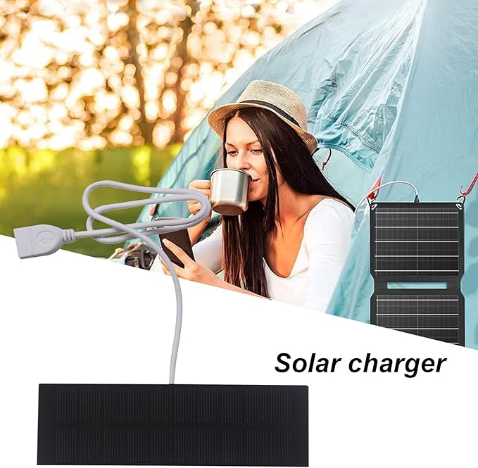 Solar Phone Panel Charger – Portable USB Battery Bank, 3W Solar-Powered Fast Charging Panel | Renewable Energy Charger | Compact Mobile Laptop Camera, Lightweight Outdoor Travel Camping Device