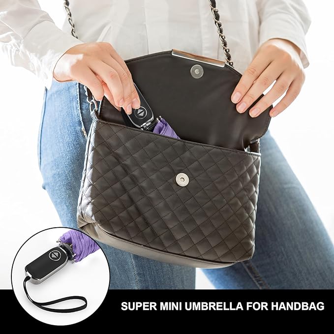 Compact Travel Umbrella for Purse - Flat Handle, Waterproof for Light Rain