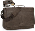 RAINSMORE Vintage Flap Messenger Bag for Men PU Leather Laptop Bag 15.6 Inch Mens Briefcase Waterproof Satchel Computer Bag