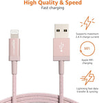 Amazon Basics 2-Pack USB-A to Lightning Cable, Apple MFi Certified, Nylon Braided Cord for iPhone 14 13 12 11 X Xs Pro, Pro Max, Plus, iPad, Data Sync, High Speed Transfer, 6 Foot, Rose Gold