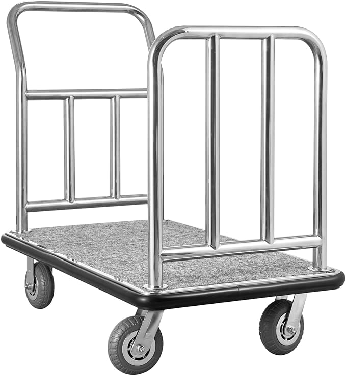 Hotel Luggage Cart 750 LBS Platform Truck with Removable Front Frame Heavy-Duty Capacity: This Durable Bellman cart Measures 42.5 × 25 × 38.6 inches (108 × 64 × 98 cm) and Holds up to 750 lbs Its sp