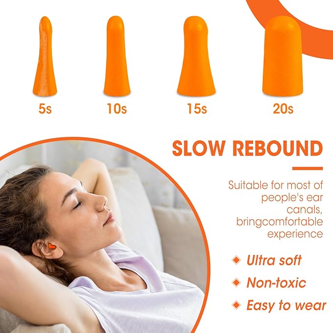 AZEN 100 Pairs Ear Plugs Bulk, NRR 32dB Soft Foam Ear Plugs for Sleeping Noise Cancelling, Earplugs for Concerts Shooting Swimming Noise Reduction (Orange)