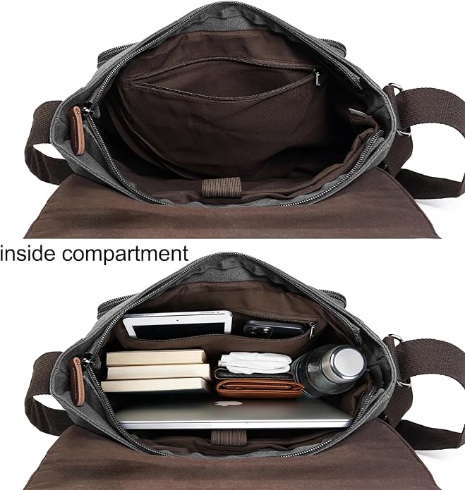 Evergoo Vintage Messenger Bag Unisex Shoulder Bags Canvas Satchel Cross Body Work Satchel Briefcase for 15.6 Inch Laptop