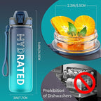 QLUR Water Bottle with Straw, 27oz Motivational Water Bottles with Time Marker to Drink, Tritan BPA Free, 750ml Sports Water Bottle with Carry Strap LeakProof for School Fitness Outdoor (1Pack)